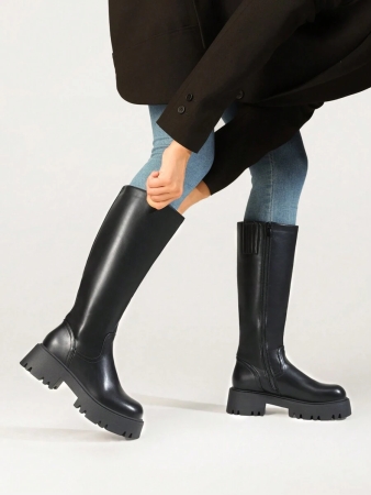 Knee High Boots Women, Comfortable Platform Round-Toe Side Zip Boots For Women - Image 36