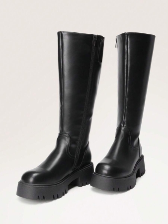 Knee High Boots Women, Comfortable Platform Round-Toe Side Zip Boots For Women - Image 38