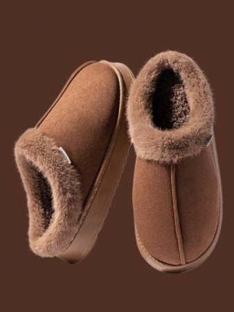 Fashionable & Cozy Men's Coffee Fuzzy Slippers, Autumn/Winter, Slip Resistant Thick Fluffy House Slippers, Indoor Warm Shoes For Men And Women