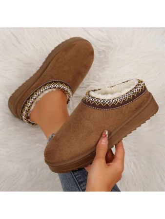 Women's Sandals Platform Snow Boots - Warm Shoes For Outdoor Non Slip Comfort, Winter Slippers With Thickened Flat Soles Brown Winter Shoes For Momen