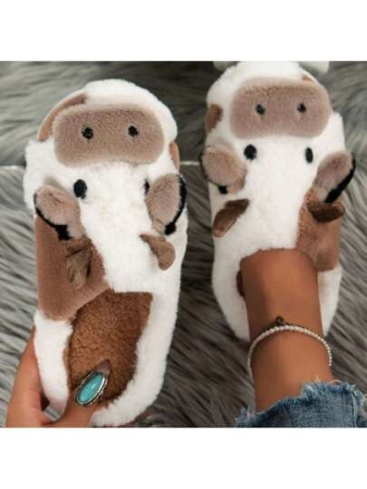 Soft Cow Slippers For Women - Cozy Cotton Animal-Themed Home Shoes Fluffy Winter Shoes For Women