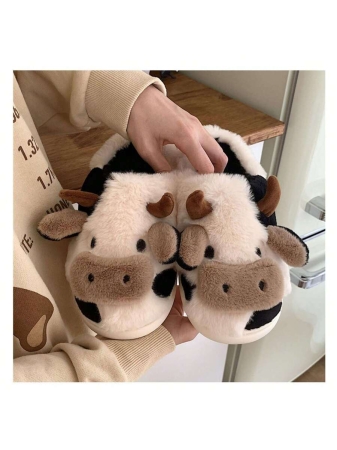 Soft Cow Slippers For Women - Cozy Cotton Animal-Themed Home Shoes Fluffy Winter Shoes For Women - Image 4