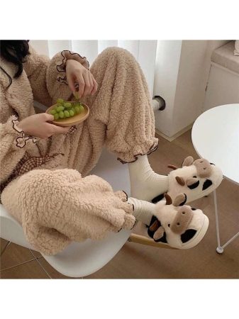 Soft Cow Slippers For Women - Cozy Cotton Animal-Themed Home Shoes Fluffy Winter Shoes For Women - Image 6
