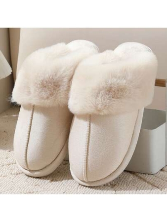Women's Plush Lined Slippers, Wool Fluffy Moccasins,Outdoor Indoor Dual Use Slippers