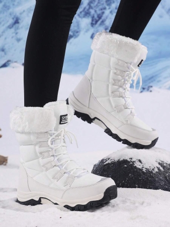 New Plus Size Fall Anti-Slip Warm Thick Winter Boots, Women Outdoor Hiking Snow Boots, Fashion Lace-Up Casual Beige Snow Boots For Winter, Outdoor Couples Travel Snow Boots, Ankle Height Skiing Boots Shoes,Fur Boots - Image 8