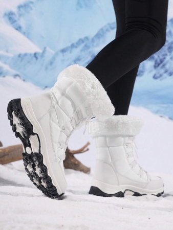 New Plus Size Fall Anti-Slip Warm Thick Winter Boots, Women Outdoor Hiking Snow Boots, Fashion Lace-Up Casual Beige Snow Boots For Winter, Outdoor Couples Travel Snow Boots, Ankle Height Skiing Boots Shoes,Fur Boots - Image 9
