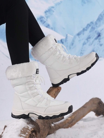 New Plus Size Fall Anti-Slip Warm Thick Winter Boots, Women Outdoor Hiking Snow Boots, Fashion Lace-Up Casual Beige Snow Boots For Winter, Outdoor Couples Travel Snow Boots, Ankle Height Skiing Boots Shoes,Fur Boots - Image 10