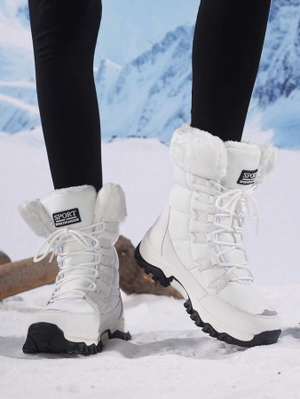 New Plus Size Fall Anti-Slip Warm Thick Winter Boots, Women Outdoor Hiking Snow Boots, Fashion Lace-Up Casual Beige Snow Boots For Winter, Outdoor Couples Travel Snow Boots, Ankle Height Skiing Boots Shoes,Fur Boots - Image 12