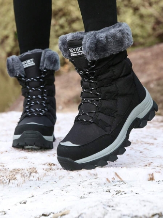 New Plus Size Fall Anti-Slip Warm Thick Winter Boots, Women Outdoor Hiking Snow Boots, Fashion Lace-Up Casual Beige Snow Boots For Winter, Outdoor Couples Travel Snow Boots, Ankle Height Skiing Boots Shoes,Fur Boots - Image 13