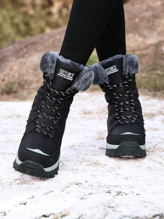 New Plus Size Fall Anti-Slip Warm Thick Winter Boots, Women Outdoor Hiking Snow Boots, Fashion Lace-Up Casual Beige Snow Boots For Winter, Outdoor Couples Travel Snow Boots, Ankle Height Skiing Boots Shoes,Fur Boots - Image 15