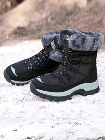 New Plus Size Fall Anti-Slip Warm Thick Winter Boots, Women Outdoor Hiking Snow Boots, Fashion Lace-Up Casual Beige Snow Boots For Winter, Outdoor Couples Travel Snow Boots, Ankle Height Skiing Boots Shoes,Fur Boots - Image 16