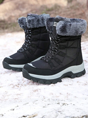 New Plus Size Fall Anti-Slip Warm Thick Winter Boots, Women Outdoor Hiking Snow Boots, Fashion Lace-Up Casual Beige Snow Boots For Winter, Outdoor Couples Travel Snow Boots, Ankle Height Skiing Boots Shoes,Fur Boots - Image 17
