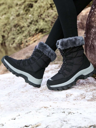 New Plus Size Fall Anti-Slip Warm Thick Winter Boots, Women Outdoor Hiking Snow Boots, Fashion Lace-Up Casual Beige Snow Boots For Winter, Outdoor Couples Travel Snow Boots, Ankle Height Skiing Boots Shoes,Fur Boots - Image 18