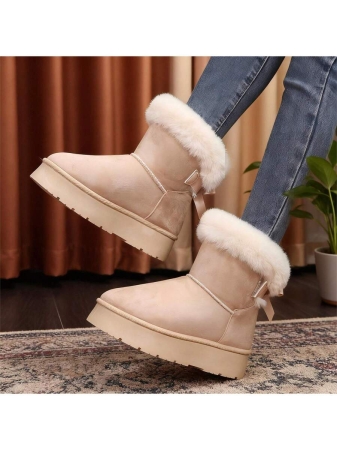 New Women's Winter Snow Boots, Platform Design With Bowknot Accents, Casual Style, Fleece-Lined, Thickened For Warmth, Non-Slip Function, Including Other Women's Winter Boots, Women's Boots And Women's Winter Shoes - Image 2
