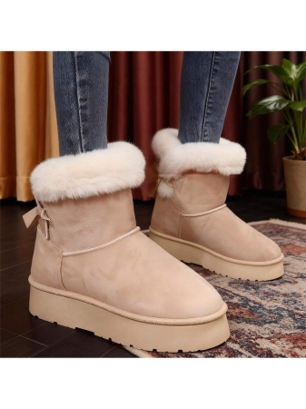New Women's Winter Snow Boots, Platform Design With Bowknot Accents, Casual Style, Fleece-Lined, Thickened For Warmth, Non-Slip Function, Including Other Women's Winter Boots, Women's Boots And Women's Winter Shoes - Image 3