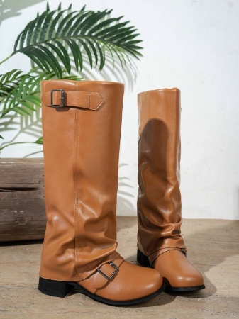 Fall/Winter 2025 Women's Fashion Black Pleated Low Heel Casual Leather Long Boots,Y2k Shoes - Image 16