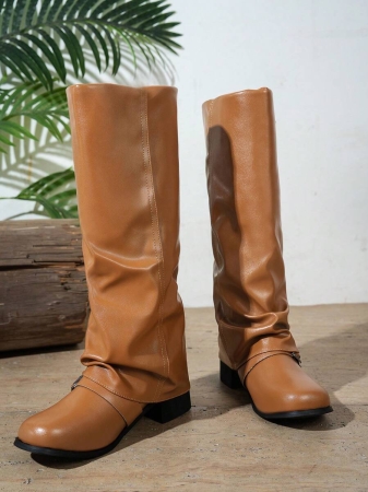 Fall/Winter 2025 Women's Fashion Black Pleated Low Heel Casual Leather Long Boots,Y2k Shoes - Image 18