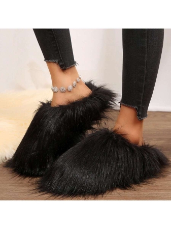 Womens Slippers Fuzzy Short Boots Shoes Bedroom Slippers Autumn Winter Shoes Slippers Cotton Fuzzy Slippers Comfy Faux Fluffy Slippers Soft Comfy Memory Foam Indoor House - Image 5