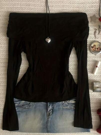 Casual Solid Color Off Shoulder Long Sleeve Top