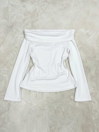 Casual Solid Color Off Shoulder Long Sleeve Top - Image 7