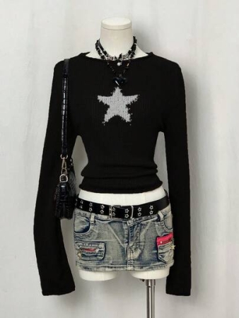 EgrlEra Women's Casual Star Pattern Sweater, Autumn