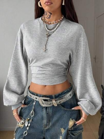 Coolane WomenS Fall/Winter Back To School Basic Solid Color Pleated Asymmetrical Neck Long Sleeve Pullover Sweatshirt