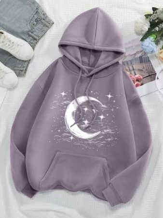 INAWLY Women's Star & Moon Pattern Hoodie,Long Sleeve Tops Graduation,Back To School Outfits,Graduation,Teacher Outfits For Women,Back To School Pullover Fall Outfit