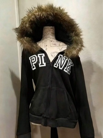 Noixe Women's Slim Fit Hooded Sweatshirt Jacket With Faux Fur Collar - Image 2