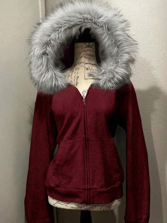 Noixe Women's Slim Fit Hooded Sweatshirt Jacket With Faux Fur Collar - Image 11