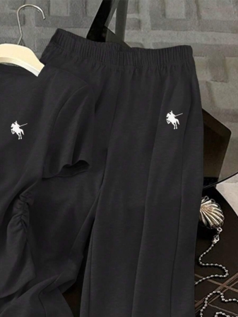 Resyla Women's Casual Ruched T-Shirt And Pants 2 Pieces Set, Summer - Image 4