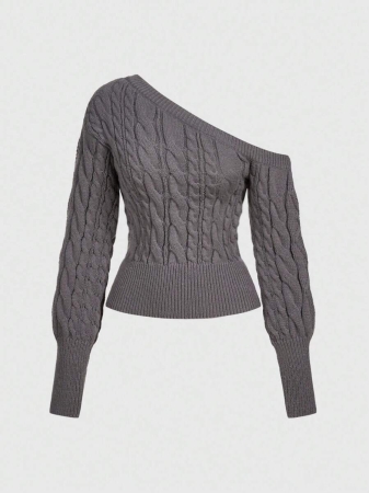 ROMWE Kawaii Women's Cute & Sweet Tie Cuff Decor Off Shoulder Lantern Sleeve Cropped Sweater - Image 2