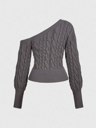 ROMWE Kawaii Women's Cute & Sweet Tie Cuff Decor Off Shoulder Lantern Sleeve Cropped Sweater - Image 3