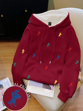 Resyla Women's Autumn Knight Print Long Sleeve Drawstring Hooded Casual Sweatshirt Fall Cloth For Women - Image 2