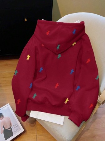 Resyla Women's Autumn Knight Print Long Sleeve Drawstring Hooded Casual Sweatshirt Fall Cloth For Women - Image 3