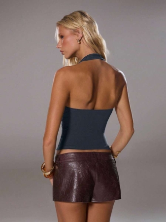 TRNVIE Elegant High Street Halter Neck Circular Buckle Decor Light Blue Women Tank Top, Spring/Summer - Image 40