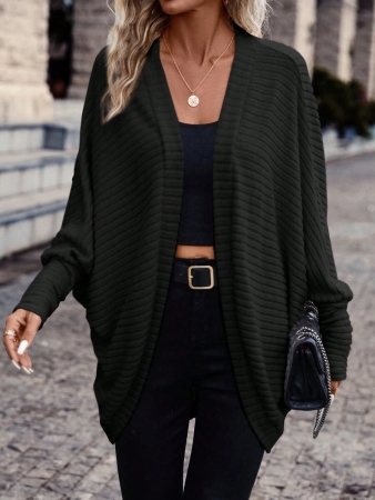 SHEIN Frenchy Women's Solid Color Bat Wing Casual Open Front Long Sleeve Jacket In Fall/Winter - Image 6