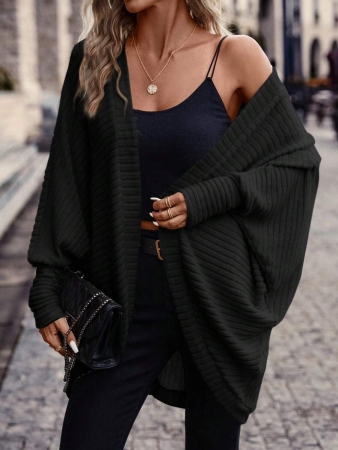 SHEIN Frenchy Women's Solid Color Bat Wing Casual Open Front Long Sleeve Jacket In Fall/Winter - Image 7