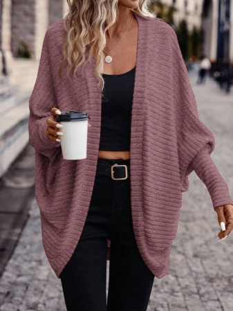 SHEIN Frenchy Women's Solid Color Bat Wing Casual Open Front Long Sleeve Jacket In Fall/Winter - Image 8