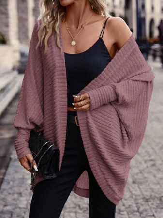 SHEIN Frenchy Women's Solid Color Bat Wing Casual Open Front Long Sleeve Jacket In Fall/Winter - Image 13