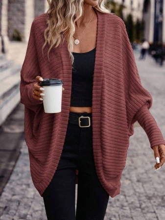 SHEIN Frenchy Women's Solid Color Bat Wing Casual Open Front Long Sleeve Jacket In Fall/Winter - Image 14