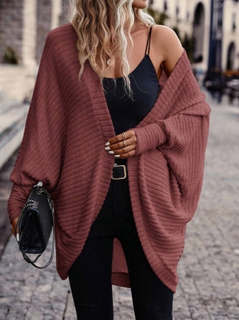 SHEIN Frenchy Women's Solid Color Bat Wing Casual Open Front Long Sleeve Jacket In Fall/Winter - Image 16