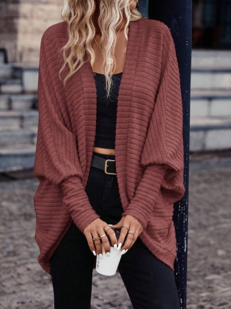 SHEIN Frenchy Women's Solid Color Bat Wing Casual Open Front Long Sleeve Jacket In Fall/Winter - Image 17