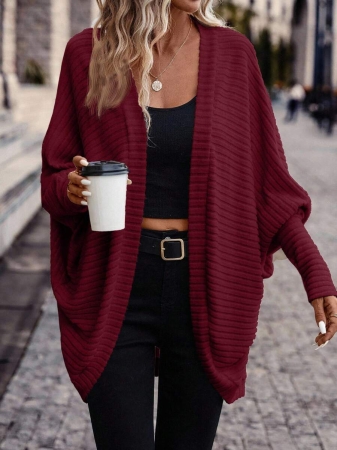 SHEIN Frenchy Women's Solid Color Bat Wing Casual Open Front Long Sleeve Jacket In Fall/Winter - Image 20