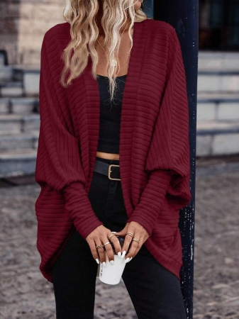 SHEIN Frenchy Women's Solid Color Bat Wing Casual Open Front Long Sleeve Jacket In Fall/Winter - Image 23