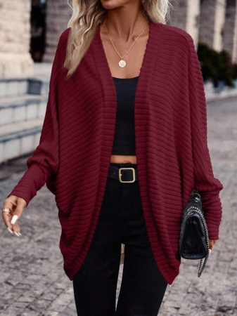 SHEIN Frenchy Women's Solid Color Bat Wing Casual Open Front Long Sleeve Jacket In Fall/Winter - Image 24