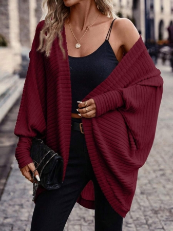 SHEIN Frenchy Women's Solid Color Bat Wing Casual Open Front Long Sleeve Jacket In Fall/Winter - Image 25