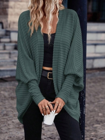 SHEIN Frenchy Women's Solid Color Bat Wing Casual Open Front Long Sleeve Jacket In Fall/Winter - Image 29