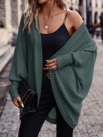 SHEIN Frenchy Women's Solid Color Bat Wing Casual Open Front Long Sleeve Jacket In Fall/Winter - Image 31