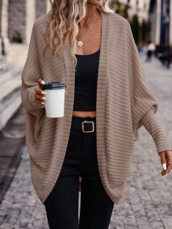 SHEIN Frenchy Women's Solid Color Bat Wing Casual Open Front Long Sleeve Jacket In Fall/Winter - Image 44