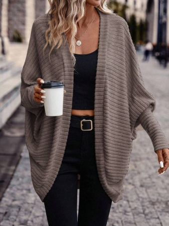 SHEIN Frenchy Women's Solid Color Bat Wing Casual Open Front Long Sleeve Jacket In Fall/Winter - Image 56